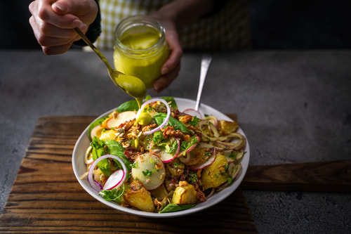 Lotato Salad with Bacon and Nut Crumb