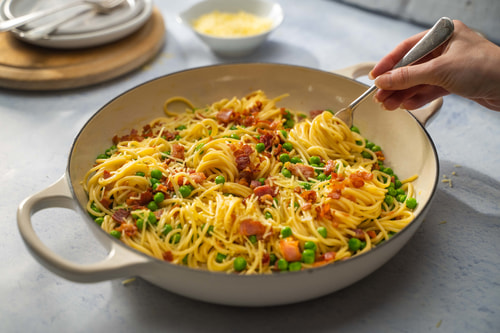 Carbonara with Bacon and Peas