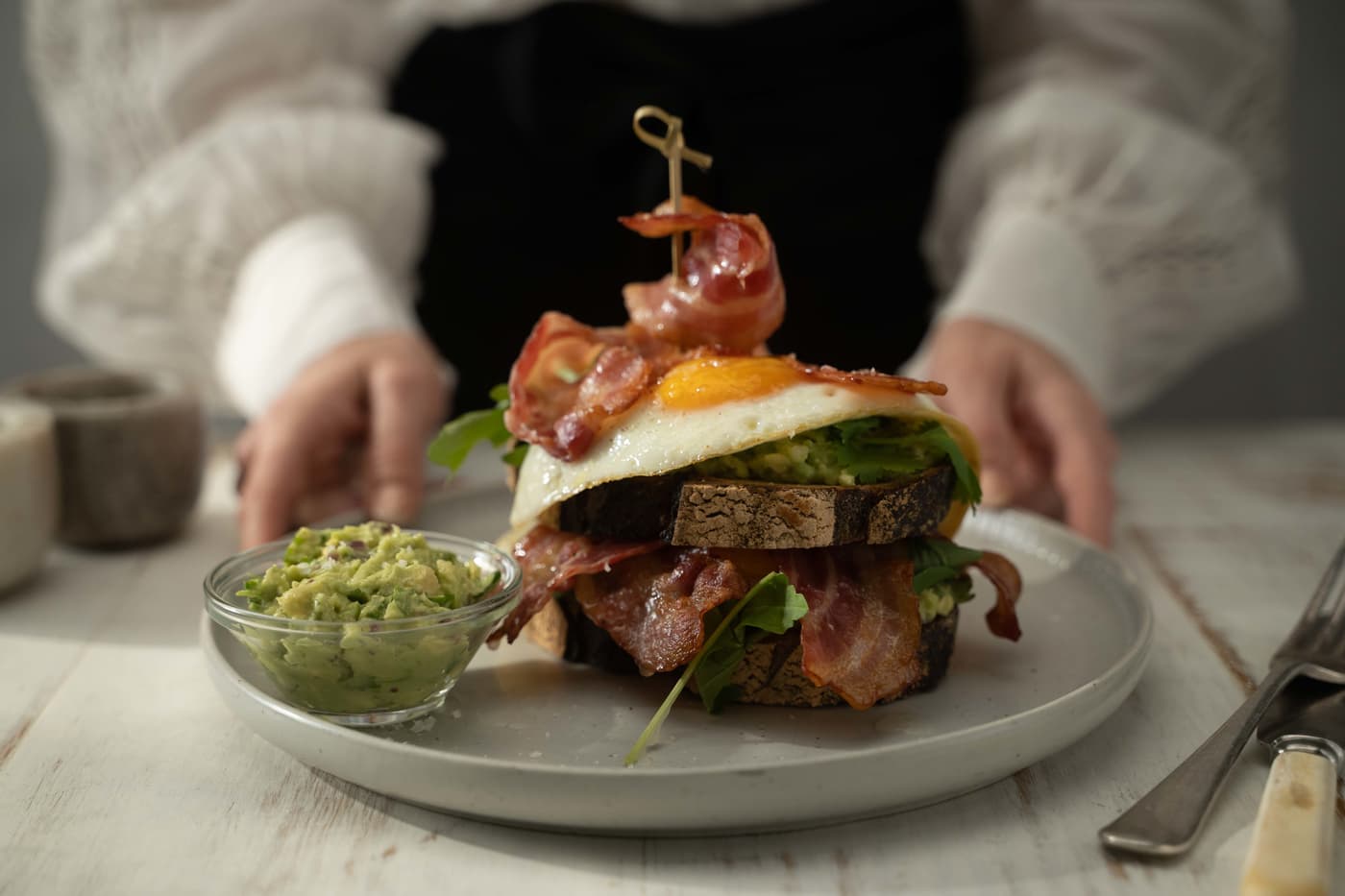 Bacon and Egg Stack with Avocado Coriander Salsa