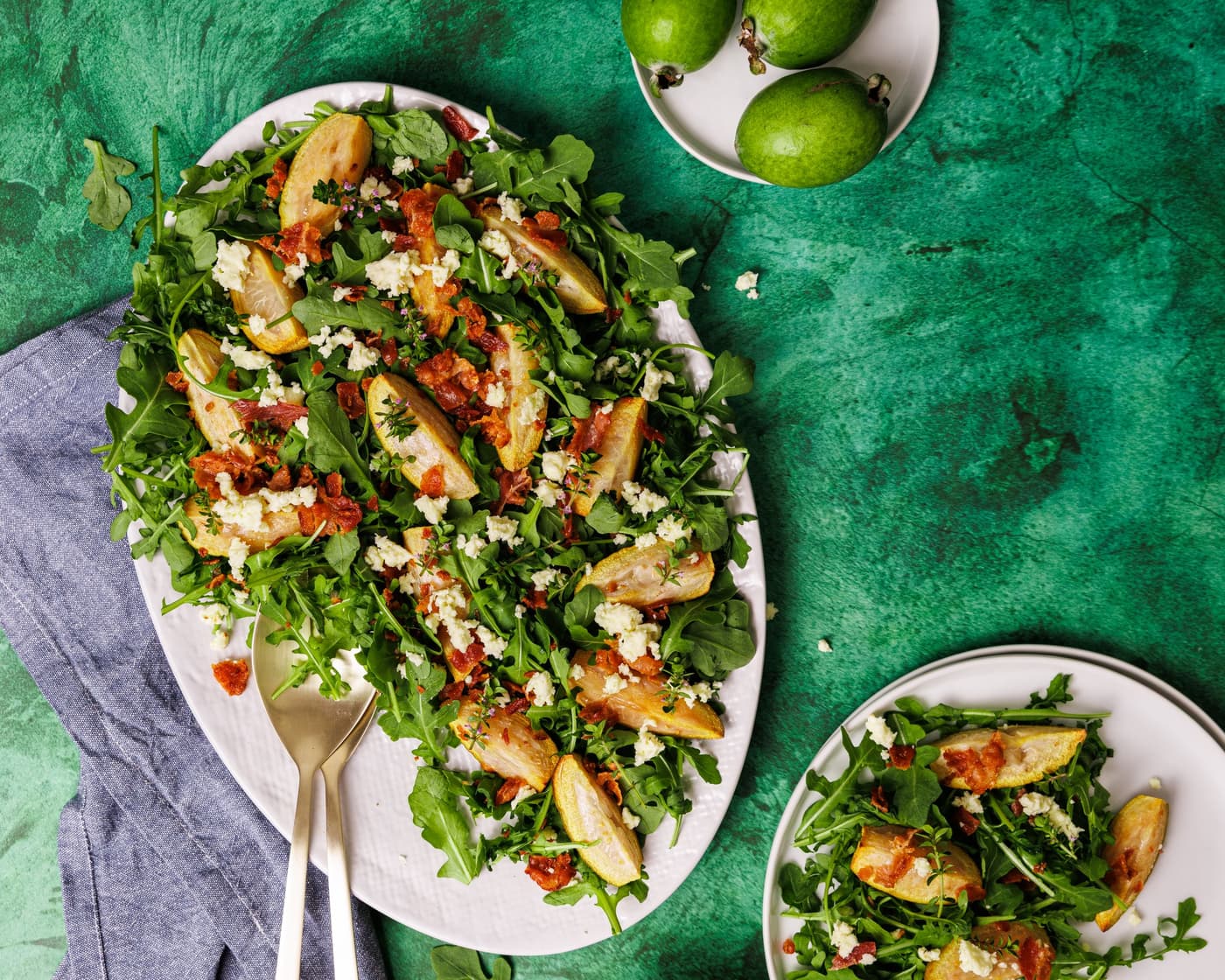 Roasted Feijoa, Bacon & Feta Salad